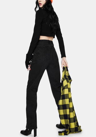 Washed Black Slim Jeans With Front Slits