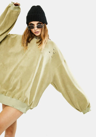 Sage Oversized Distressed Sweatshirt
