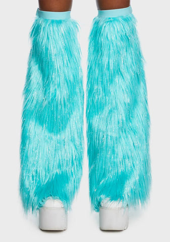 Aqua Techno Kitty Faux Fur Leg Warmers