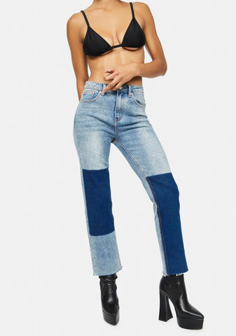 Double Take Patchwork Denim Jeans