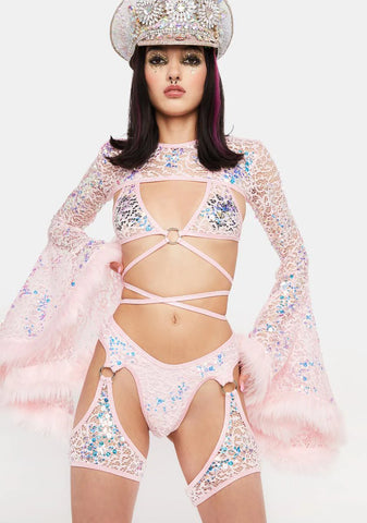 Pink Princess Ring Sequin Chap Shorts