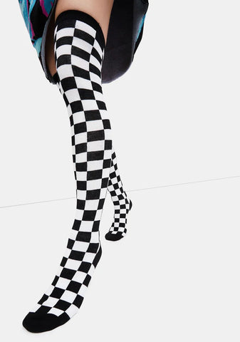 Wild Game Checkered Knee High Socks