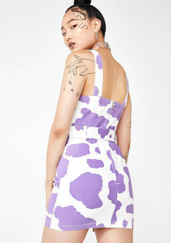 Lilac Cow Print Denim Mini Dress