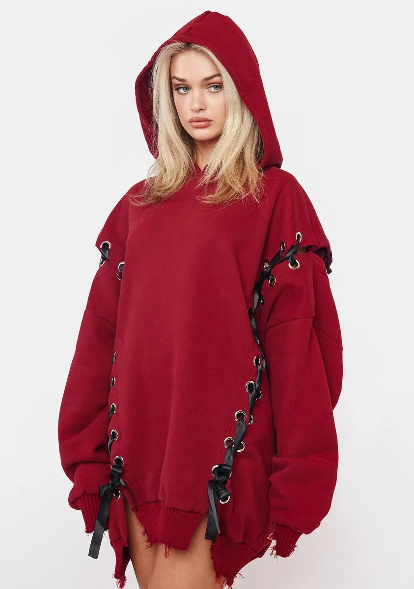 Wine Hearts N Hellions Lace Up Hoodie