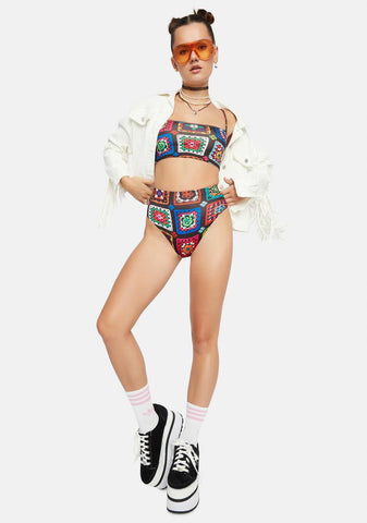 Retro Realness Crochet Print Shorts Set