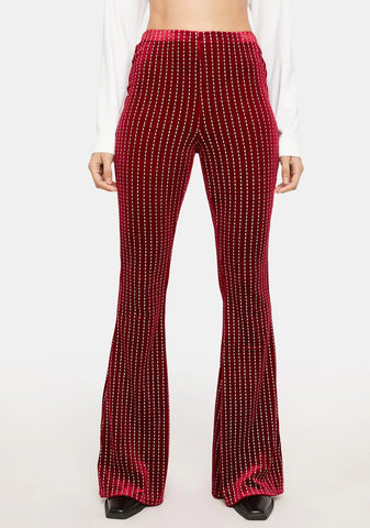 Wine New Life Glitter Flare Pants