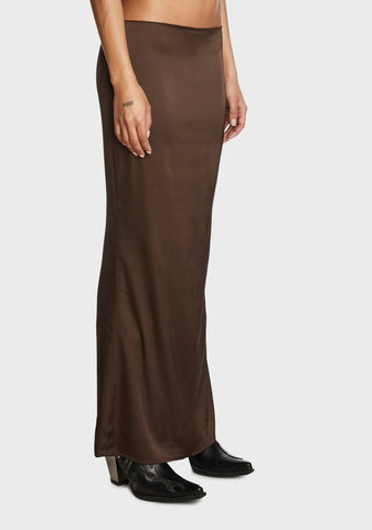 Satin Low Rise Back Slit Maxi Skirt