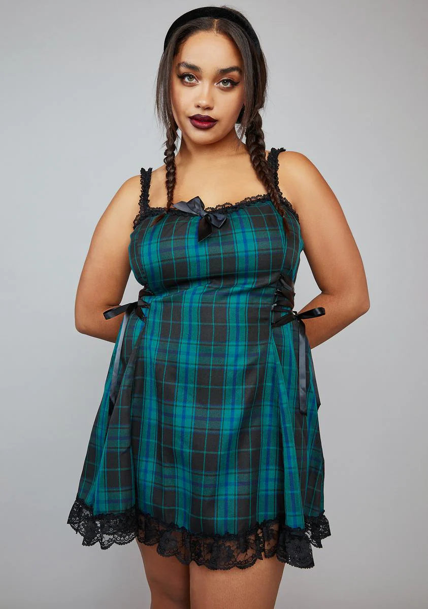 Teal Miss Charm School Dropout Plaid Mini Dress