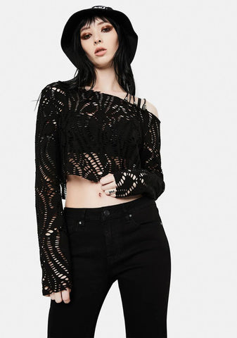 Long Sleeve Strappy Shoulder Top