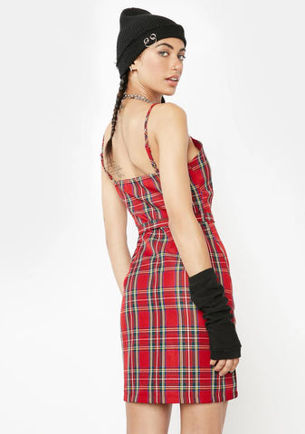 Crimson He's My Baby Plaid Mini Dress