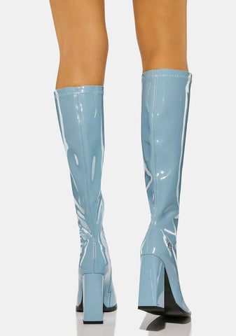Sky Gloss Knee High Boots