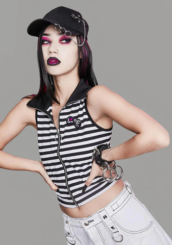 Down And Out Striped Zip-Up Top
