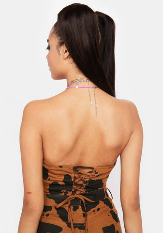 Cow Print Denim Corset