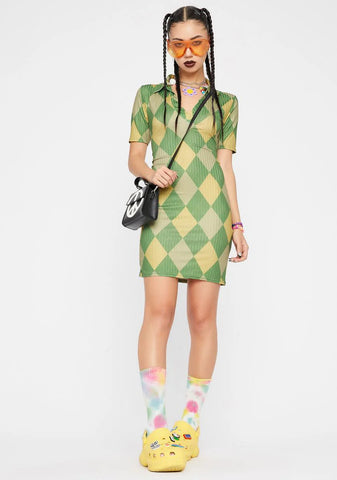 Argyle Print Collared Mini Dress