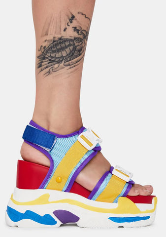 Retro Rainbow Peach Platform Sandals