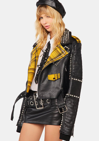 Plaid Label Studded Moto Jacket