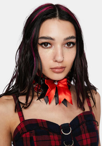 Kitten Collection Red Plaid Choker
