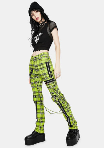 Neon Lime Plaid Bondage Pants
