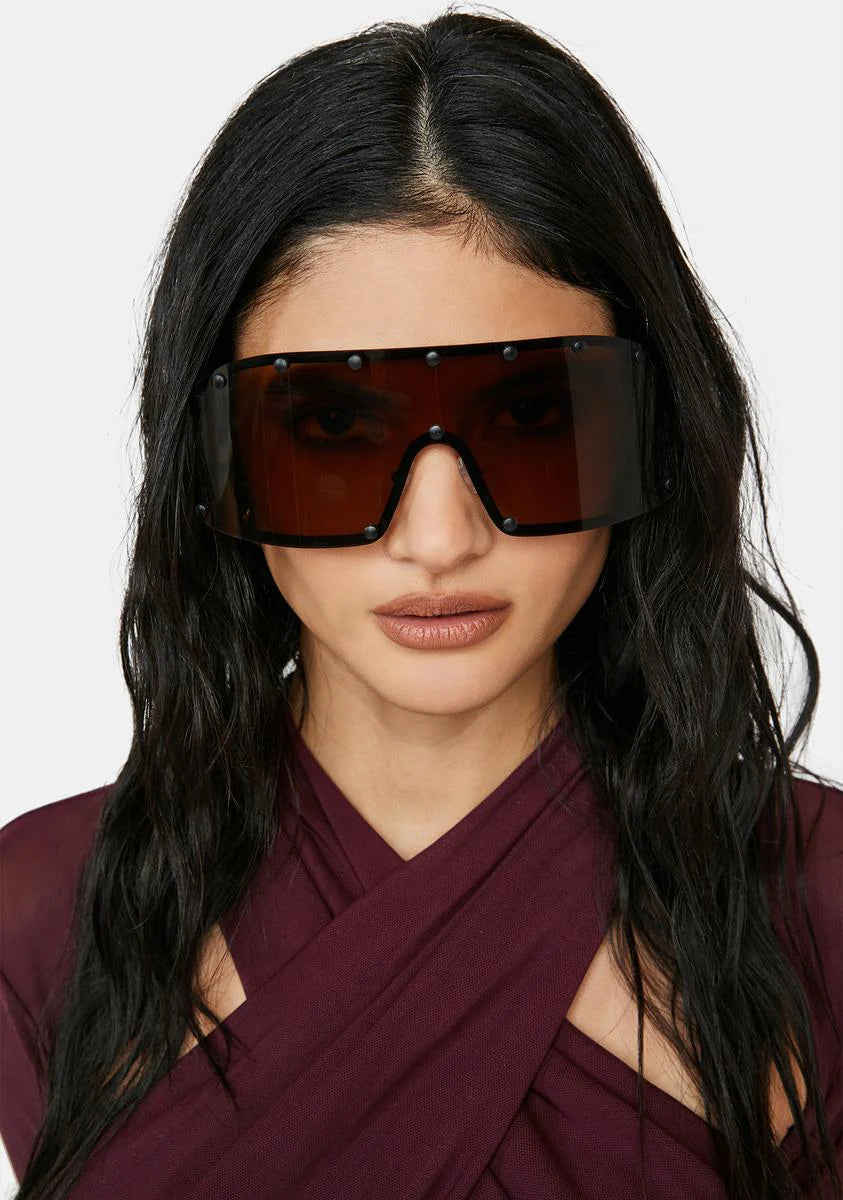 Atmosphere Oversized Brown Shield Sunglasses