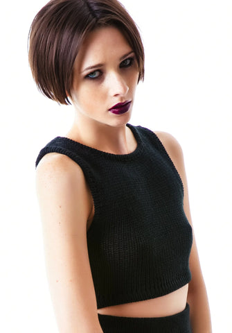 Sporty Knit Crop Top - Black