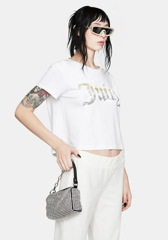 White Rhinestone Juicy Logo Tee