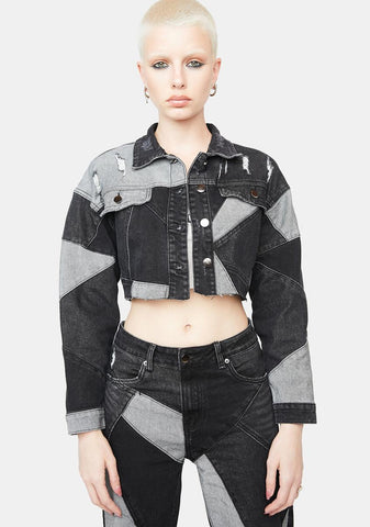 Slick Always Wonder Patchwork Denim Cropped Jacket