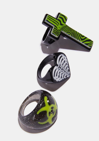 Radioactive Heart Ring Set