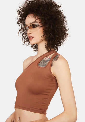 Brunette Next Level One Shoulder Crop Top