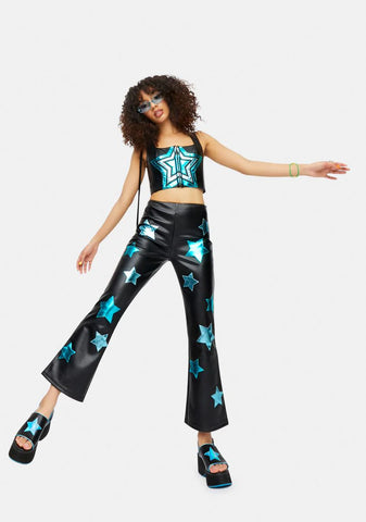 Spacey Waves Vegan Leather Star Flare Pants