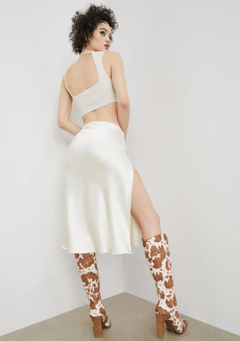 Ivory Rock The Boat Satin Midi Skirt