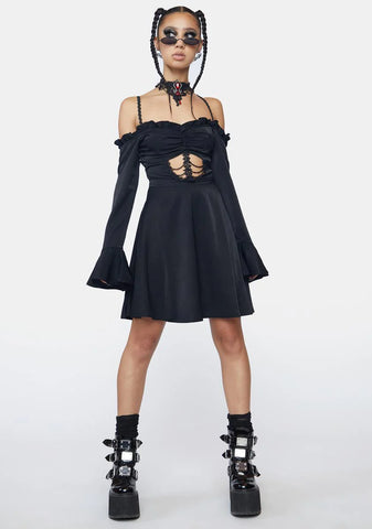 Off Shoulder Ribs Cutout Mini Dress