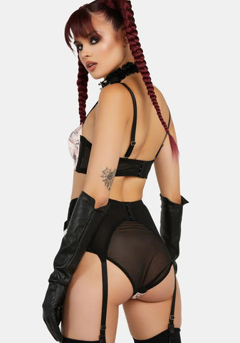 x Bettie Page Tattoo Print Black 4 Strap Suspender Belt