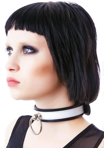 Saddle Stud O Ring Choker - White