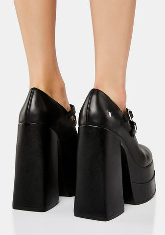 Amour Black Leather Platform Heels