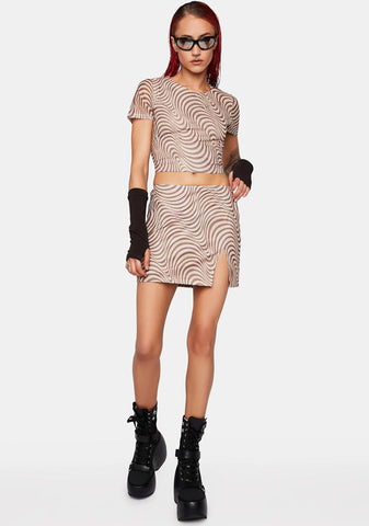 Swirl Print Mesh Mini Skirt