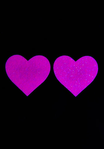 Pink Sparkle Heart UV Reactive Pasties
