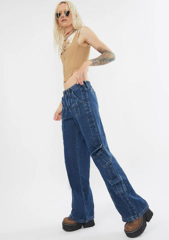 90's Blue Low Rise Cargo Jeans