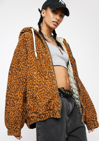 Leopard Print Cord Skater Jacket