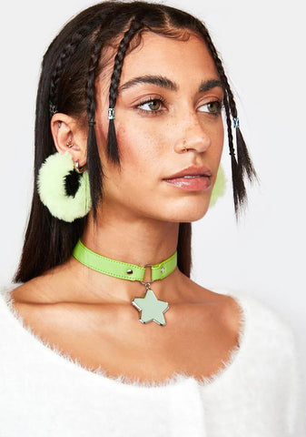 Lime Fuzzy Feeling Hoop Earrings