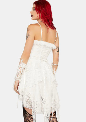 White Lace Strapless Mini Dress