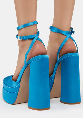 Blue Martha Stacked Platform Heels