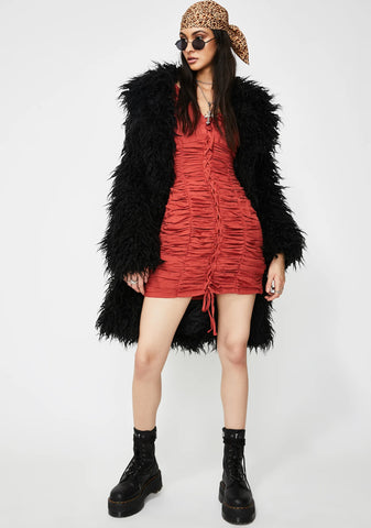 Long Sleeve Ruched Mini Dress