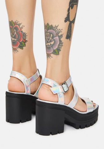 Holographic Shifted Vibes Single Strap Sandals