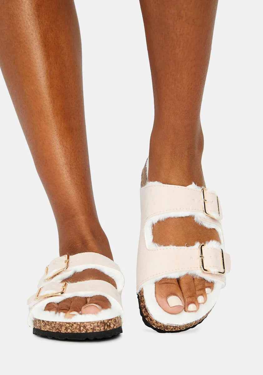 Lazy Days Fuzzy Buckle Slides