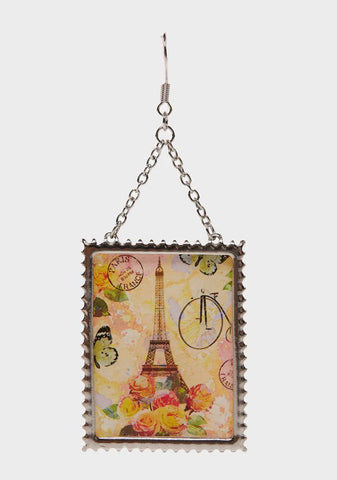 Bonjour From Paris Stamp Earrings