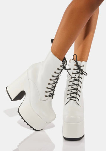White One Night Chunky Platform Ankle Boots