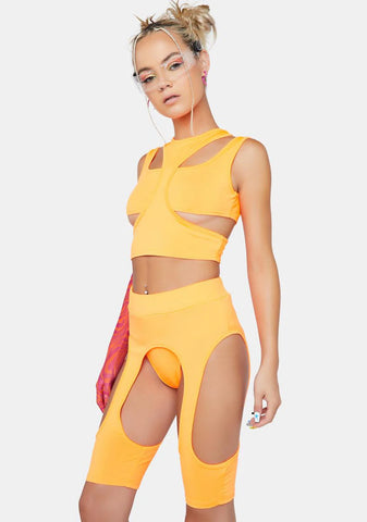 Tangerine Experimenting Cut Out Shorts Set