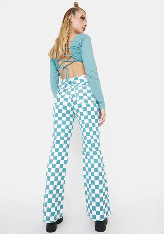 Teal Checkered Sass Flares