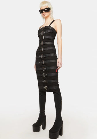 Belted Strap Midi Dress