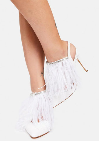 White Feather And Rhinestone Heels